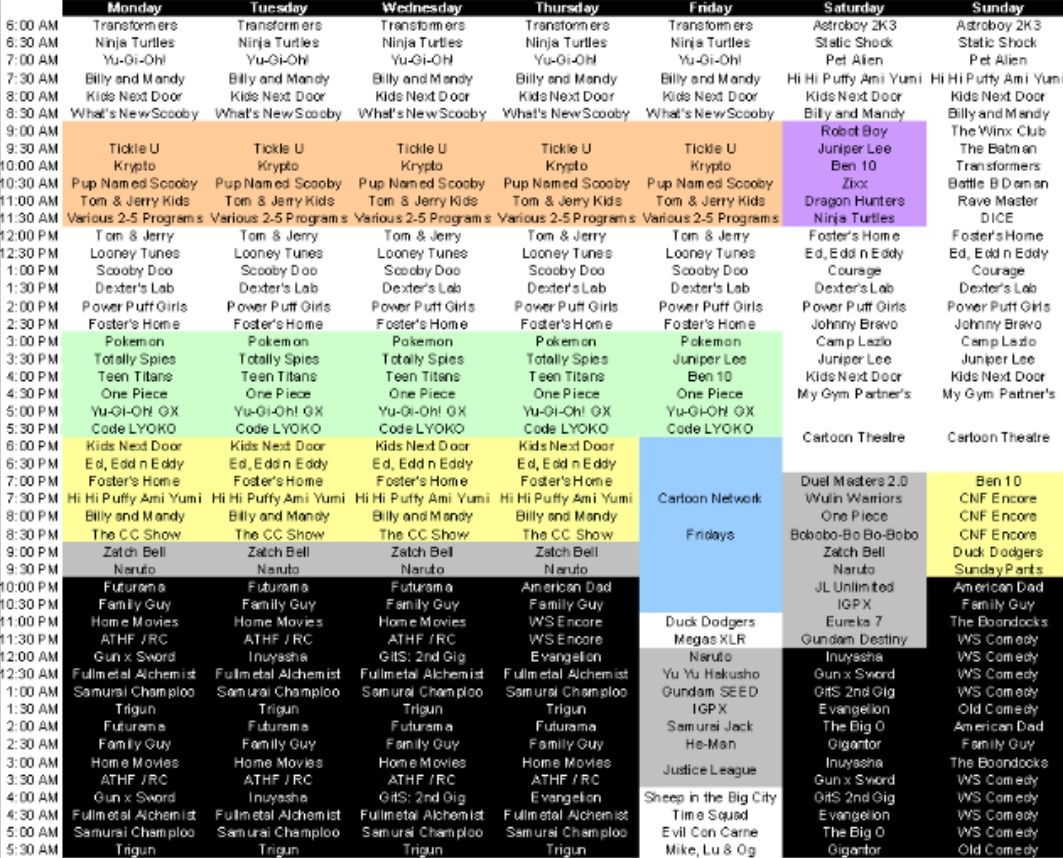 This is a schedule for cartoon network from 2006. What happened? | Scrolller